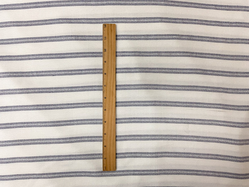 White-Blue-Silver Cotton Rayon Lurex Stripe Crepe Woven Fabric