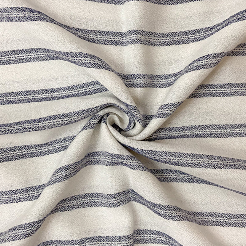 White-Blue-Silver Cotton Rayon Lurex Stripe Crepe Woven Fabric