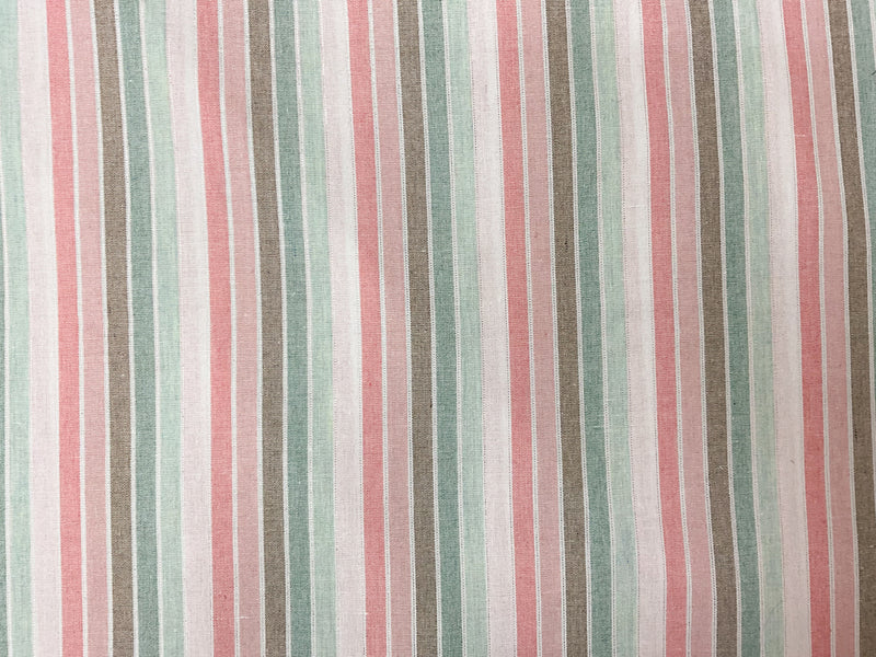 Red-Silver-Green Poly-Cotton Stripe Woven Fabric