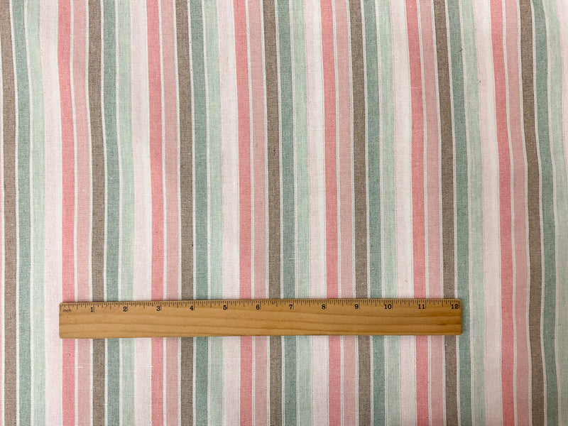 Red-Silver-Green Poly-Cotton Stripe Woven Fabric