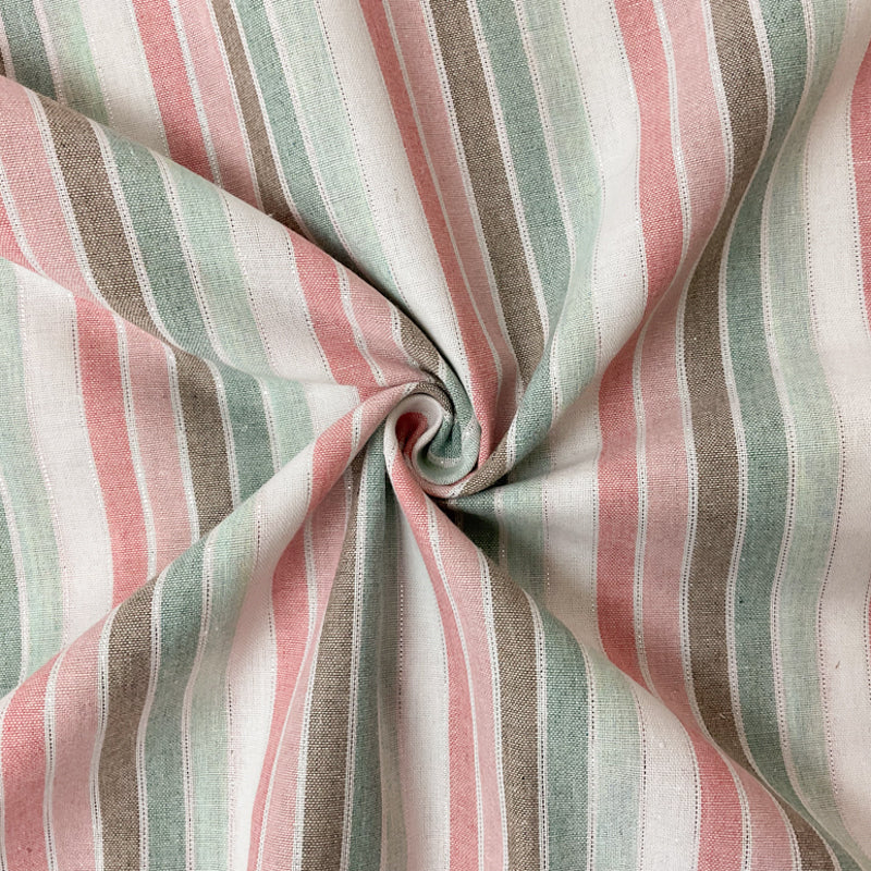 Red-Silver-Green Poly-Cotton Stripe Woven Fabric