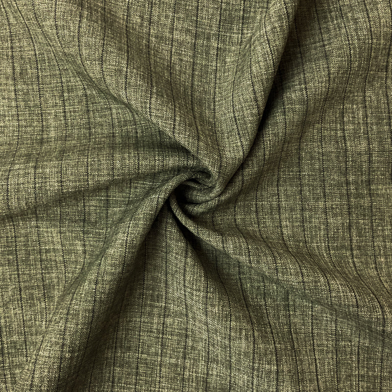 Green-Black Poly Rayon Stripe Slub Woven Fabric