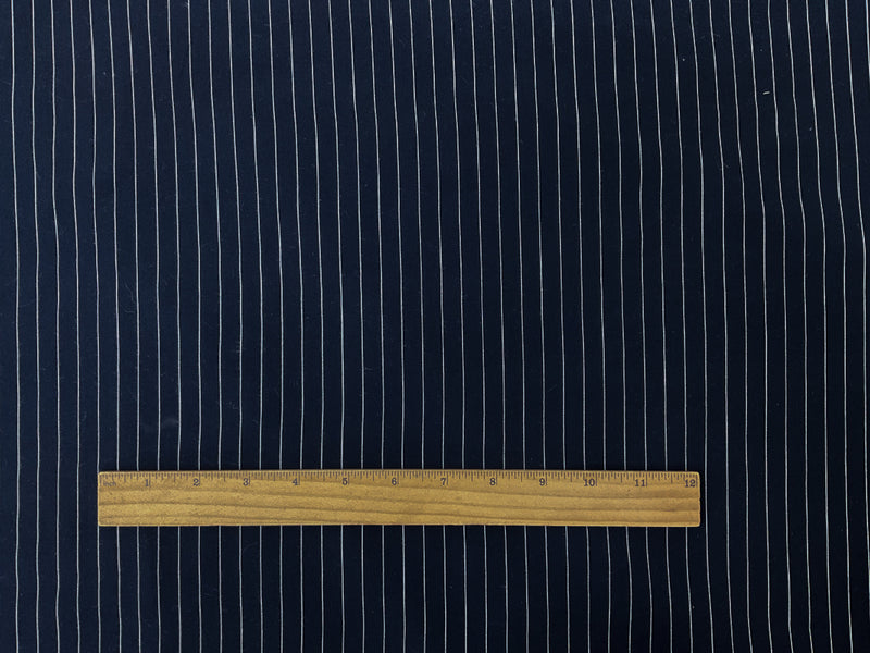 Deep Navy-White Rayon Stripe Chambray Woven Fabric