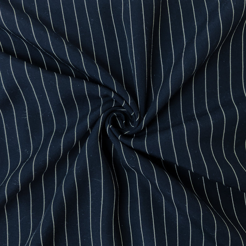 Deep Navy-White Rayon Stripe Chambray Woven Fabric