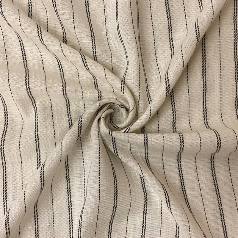 White-Black Rayon Poly Stripe Cross Hatch Woven Fabric