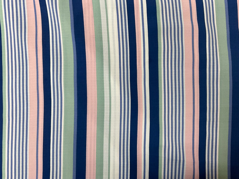 Blue-Pink-Multi Poly Striped Printed Linen-Like Woven Fabric