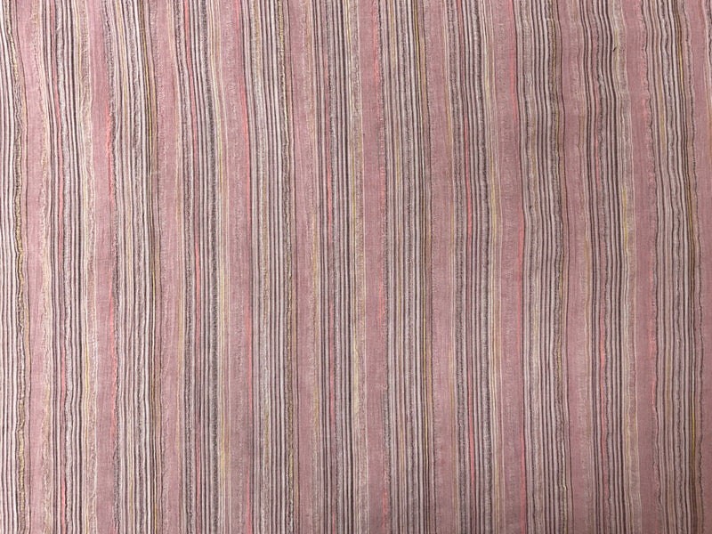 Pink-Yellow-Multi Cotton Stripe Leno Gauze Woven Fabric