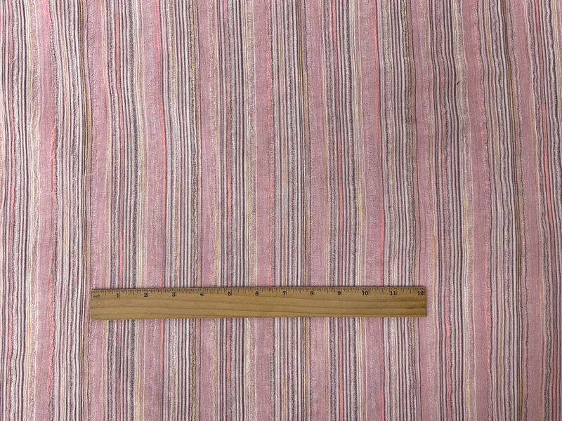 Pink-Yellow-Multi Cotton Stripe Leno Gauze Woven Fabric