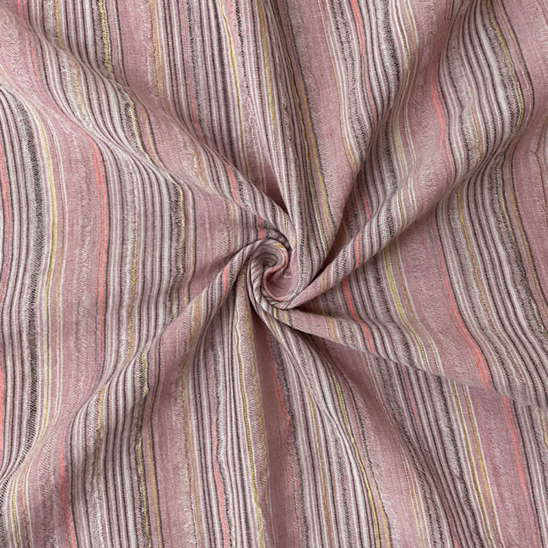 Pink-Yellow-Multi Cotton Stripe Leno Gauze Woven Fabric
