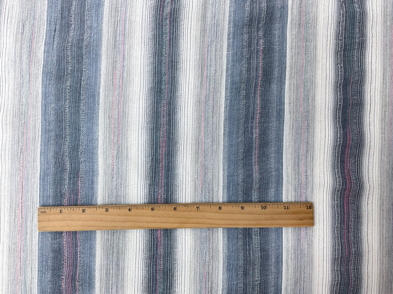 Blue-White-Multi Cotton Poly Stripe Leno Gauze Woven Fabric