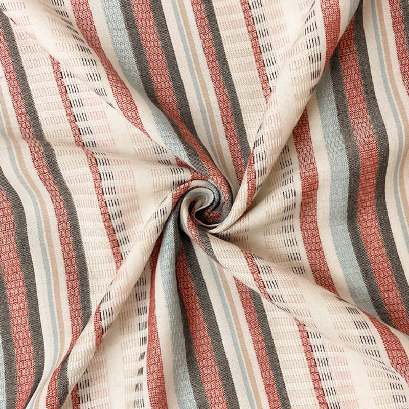 Red-Blue-Multi Rayon Stripe Dobby Woven Fabric