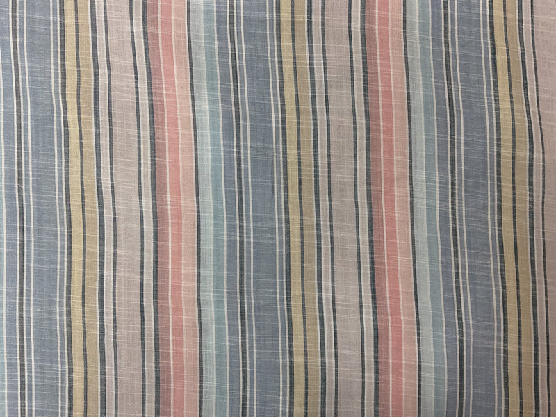 Blue-Pink-Multi Rayon Stripe Slub Woven Fabric