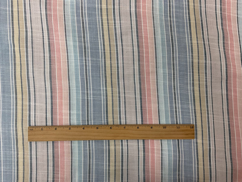 Blue-Pink-Multi Rayon Stripe Slub Woven Fabric