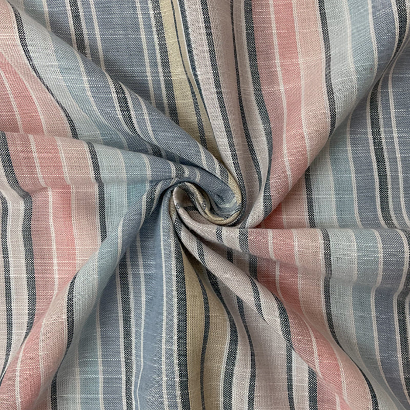 Blue-Pink-Multi Rayon Stripe Slub Woven Fabric