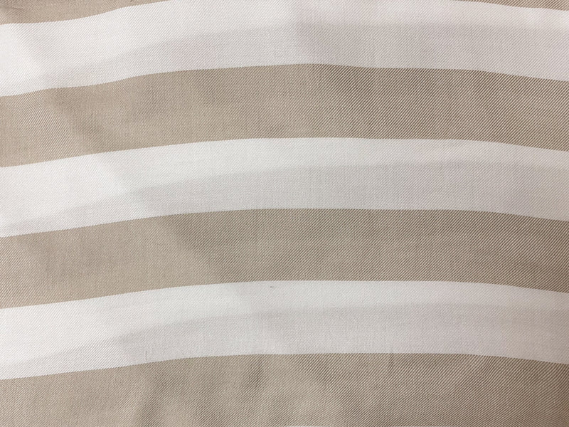 White-Taupe Beige Rayon Stripe Twill Woven Fabric