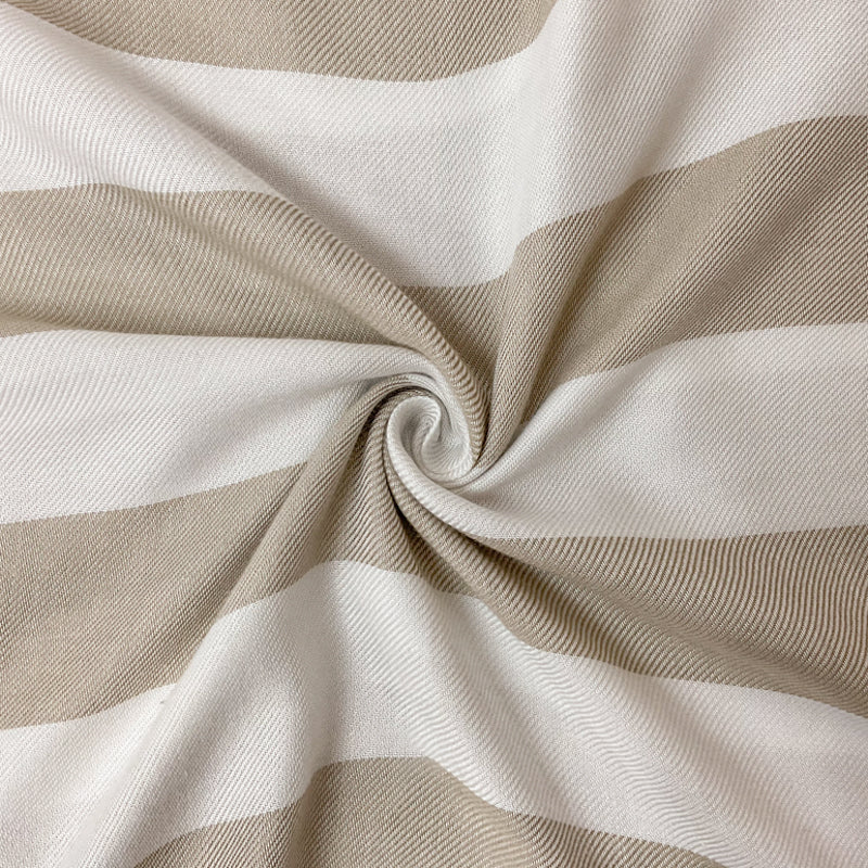 White-Taupe Beige Rayon Stripe Twill Woven Fabric