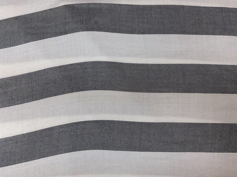 White-Deep Navy Rayon Stripe Twill Woven Fabric