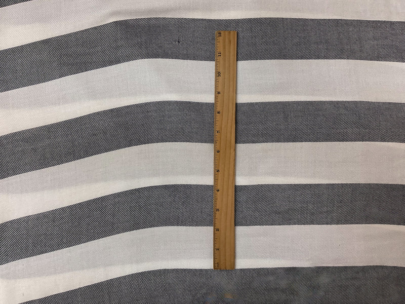 White-Deep Navy Rayon Stripe Twill Woven Fabric