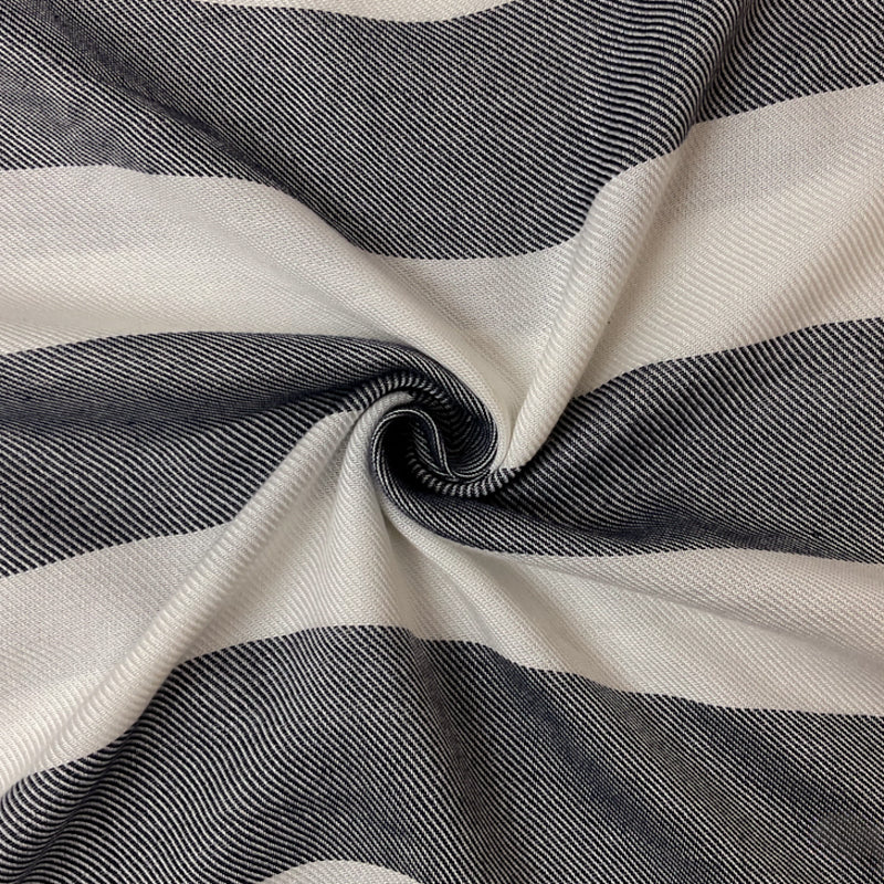 White-Deep Navy Rayon Stripe Twill Woven Fabric