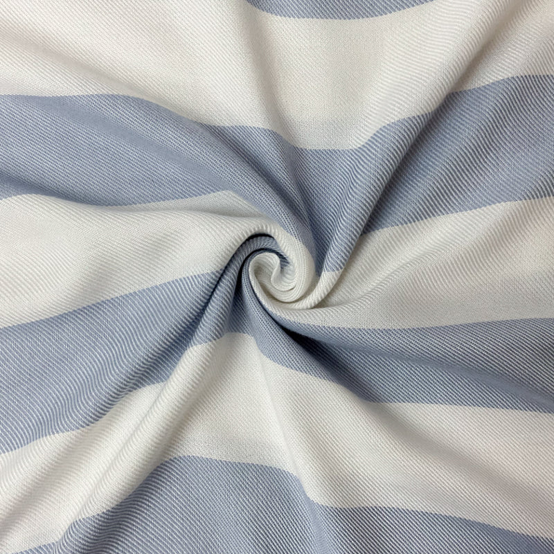 White-Blue Rayon Stripe Twill Woven Fabric