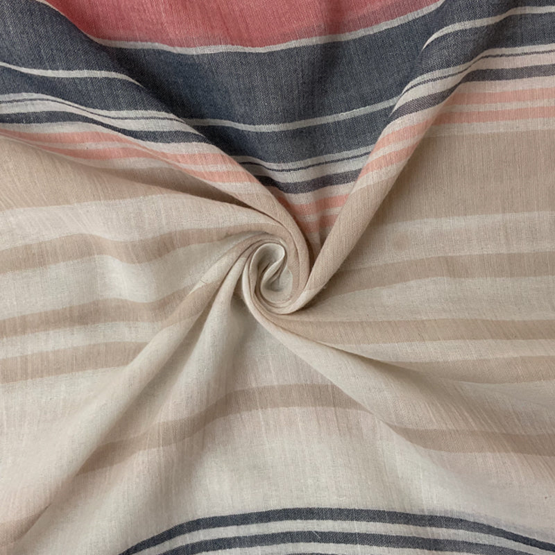 Red-Navy-Ivory Cotton Stripe Gauze Woven Fabric