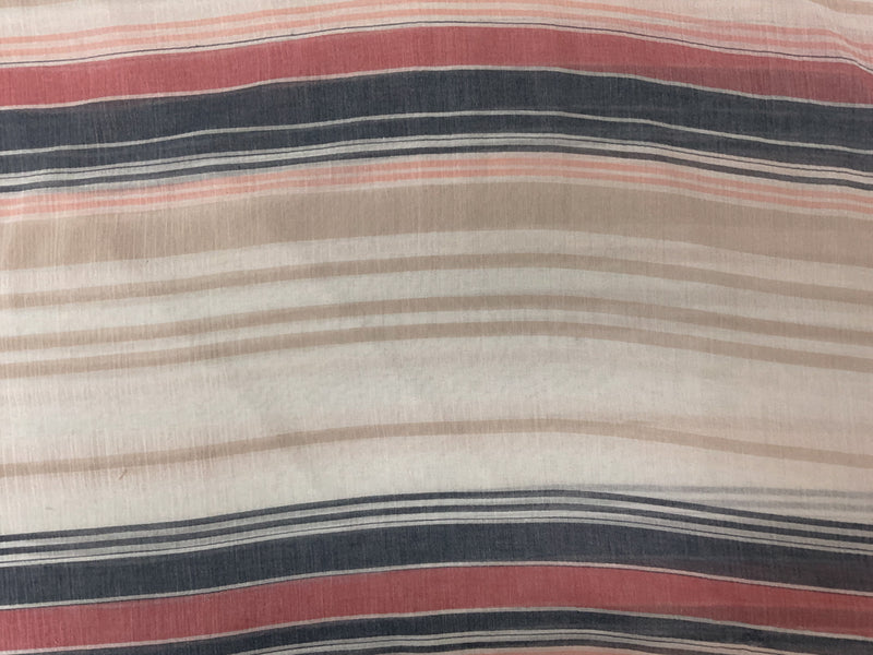 Red-Navy-Ivory Cotton Stripe Gauze Woven Fabric
