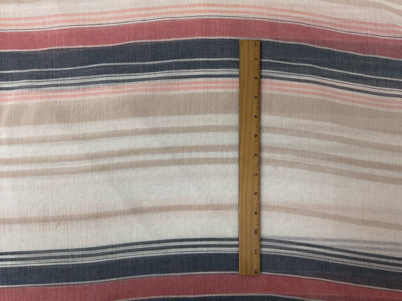 Red-Navy-Ivory Cotton Stripe Gauze Woven Fabric