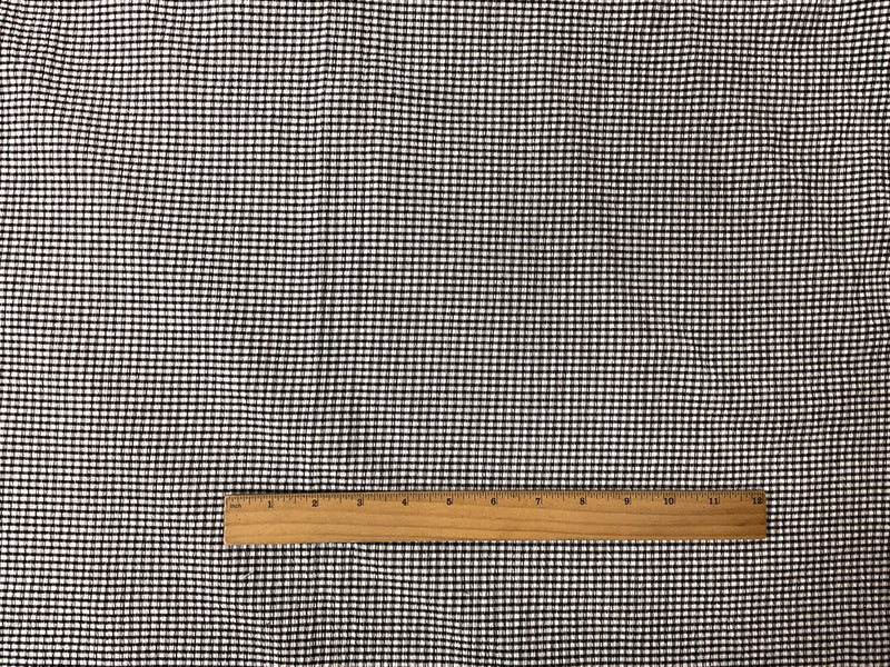 Black Poly Stretch Check-Plaid Crinkled Woven Fabric
