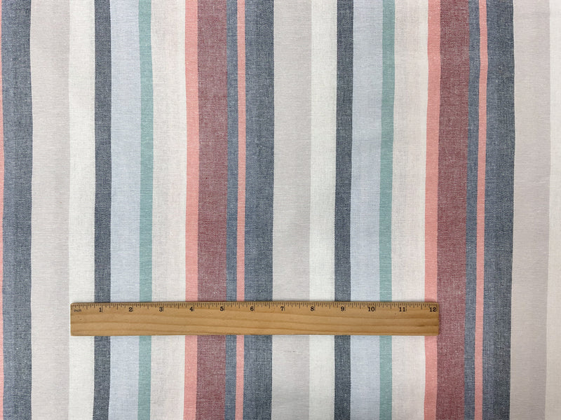 Blue-Pink-Red Cotton Stripe Woven Fabric