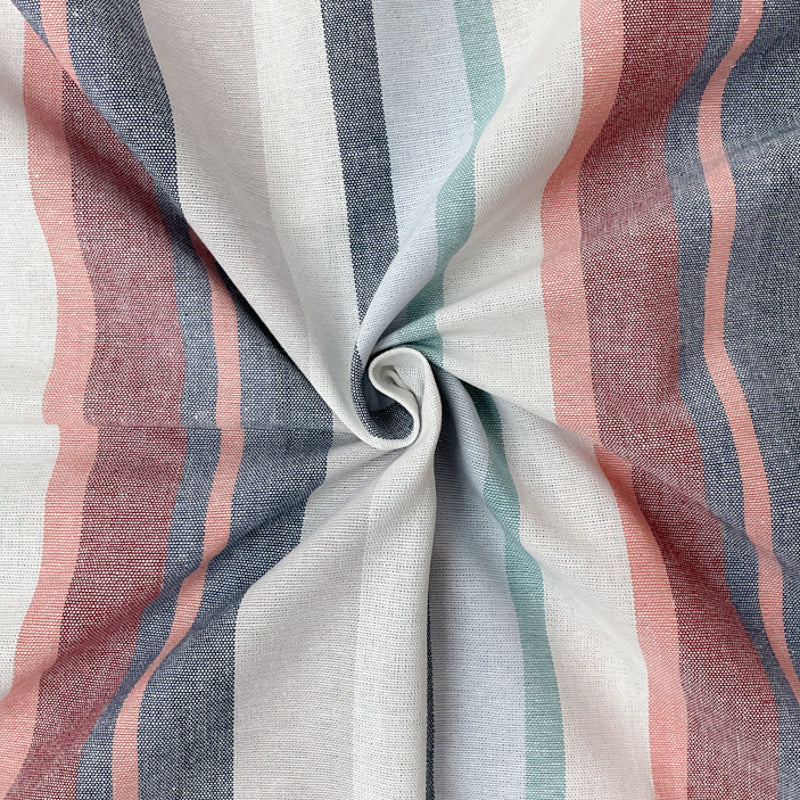 Blue-Pink-Red Cotton Stripe Woven Fabric