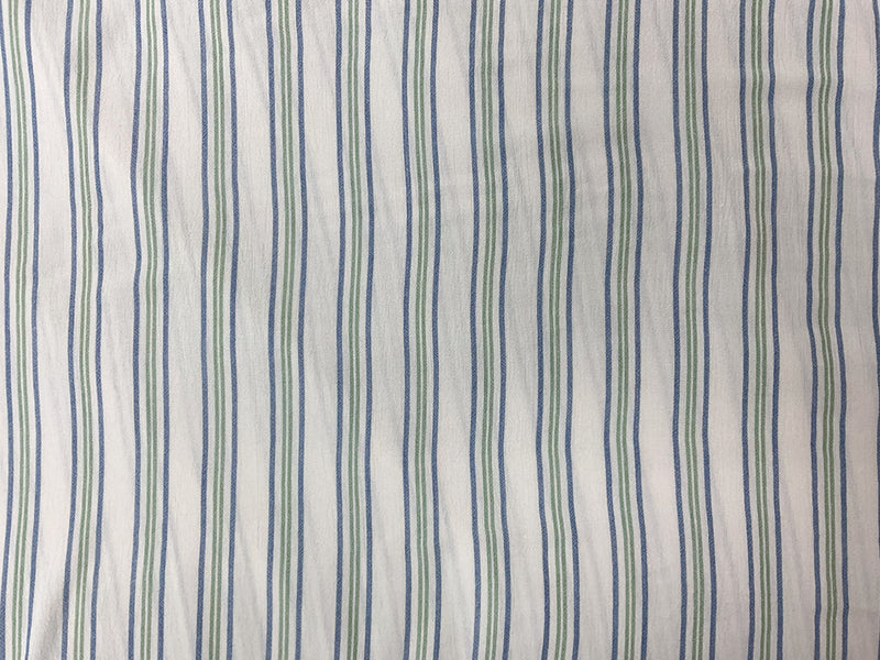 Light Ivory-Blue-Green Rayon Stripe Crepon Woven Fabric