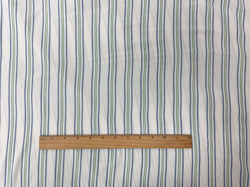 Light Ivory-Blue-Green Rayon Stripe Crepon Woven Fabric