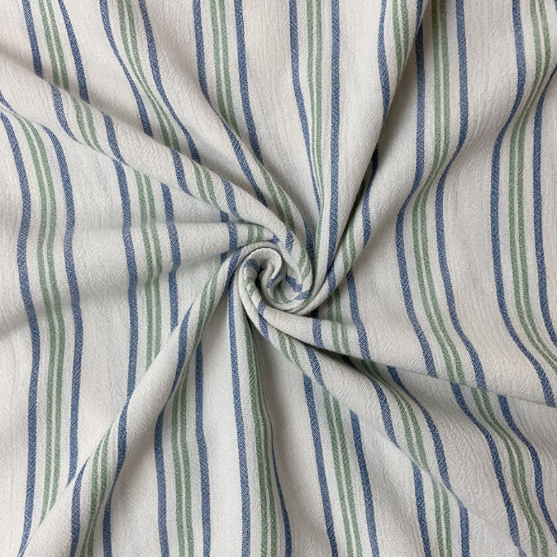 Light Ivory-Blue-Green Rayon Stripe Crepon Woven Fabric