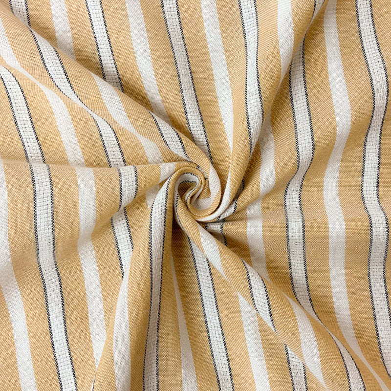 Yellow-Navy-White Cotton Rayon Stripe Dobby Woven Fabric