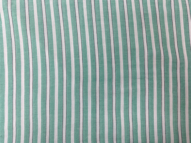 Green-White-Black Cotton Rayon Stripe Dobby Woven Fabric
