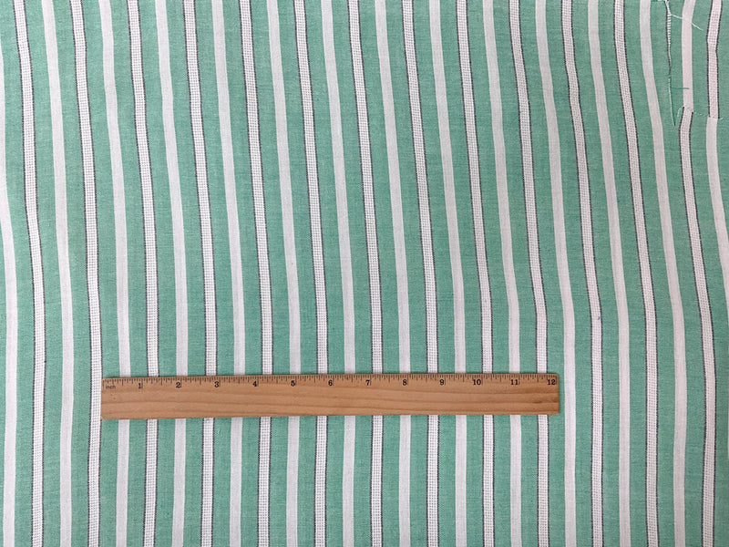 Green-White-Black Cotton Rayon Stripe Dobby Woven Fabric