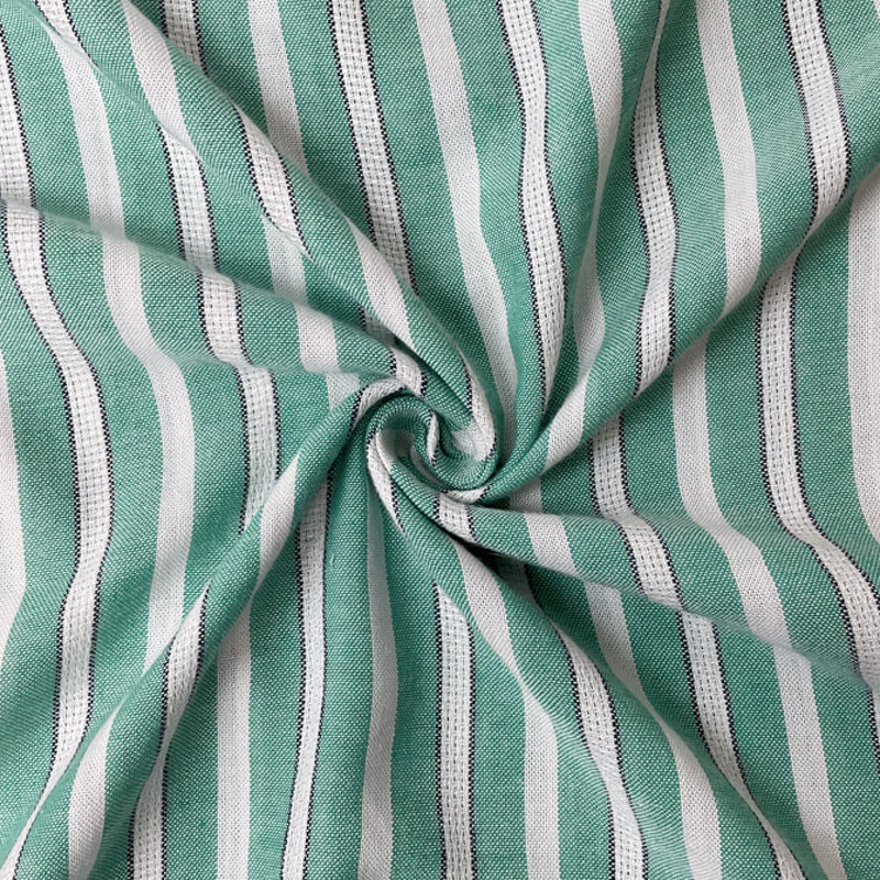 Green-White-Black Cotton Rayon Stripe Dobby Woven Fabric