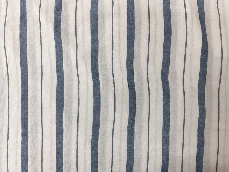 White-Blue Rayon Stripe Crepon Woven Fabric