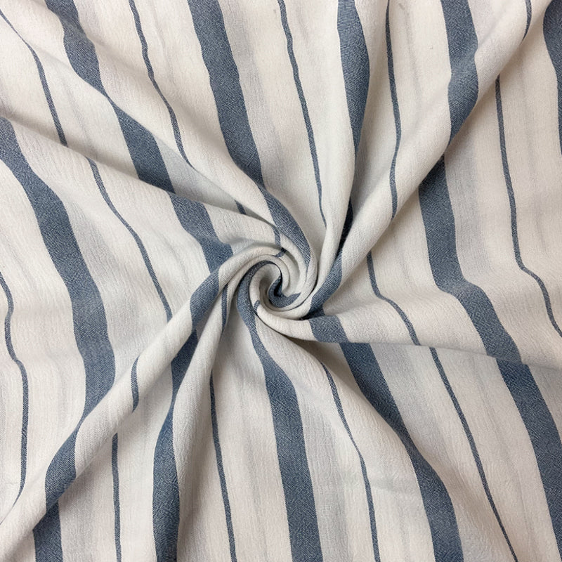 White-Blue Rayon Stripe Crepon Woven Fabric