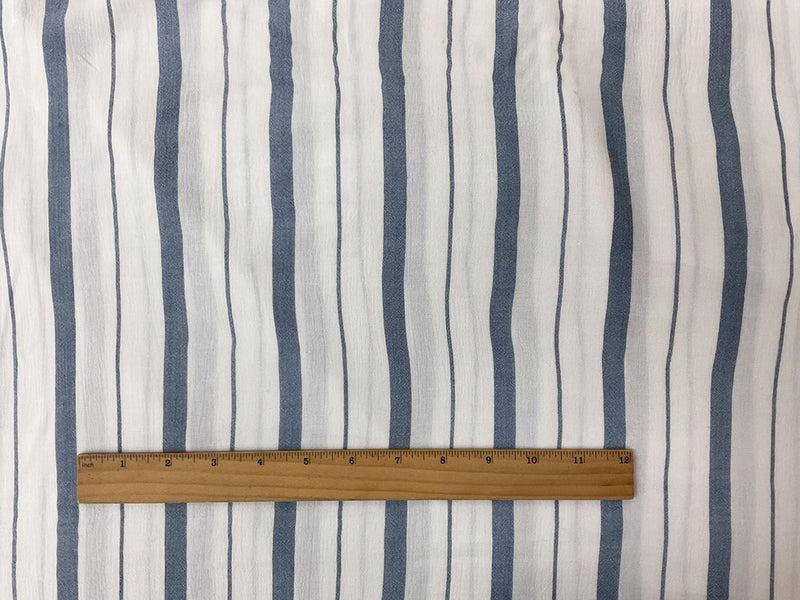 White-Blue Rayon Stripe Crepon Woven Fabric