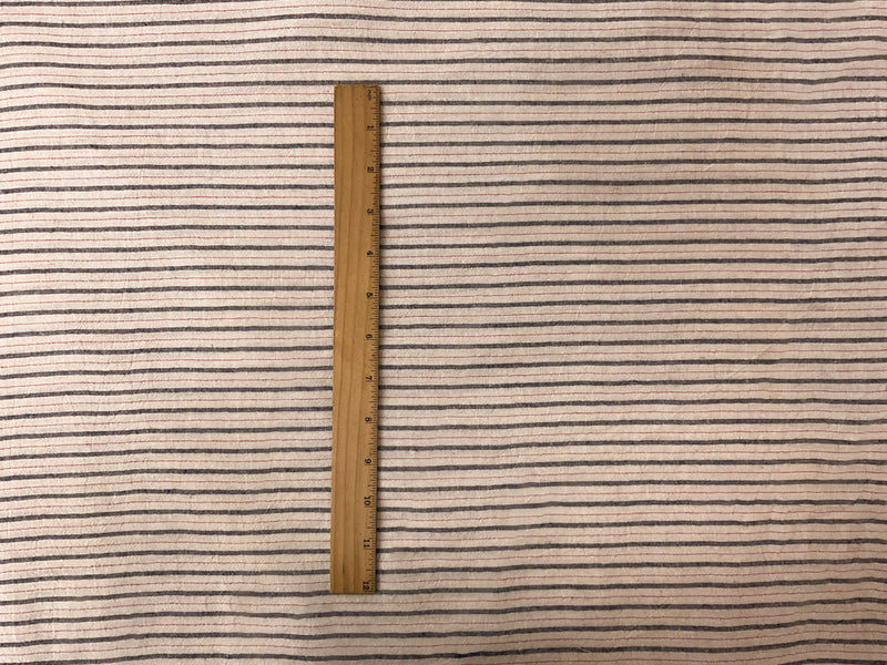Beige-Navy-Red Cotton Stripe Woven Fabric