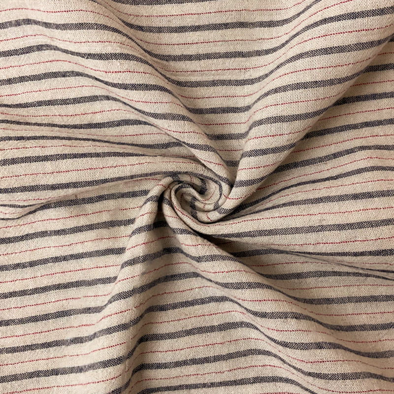Beige-Navy-Red Cotton Stripe Woven Fabric