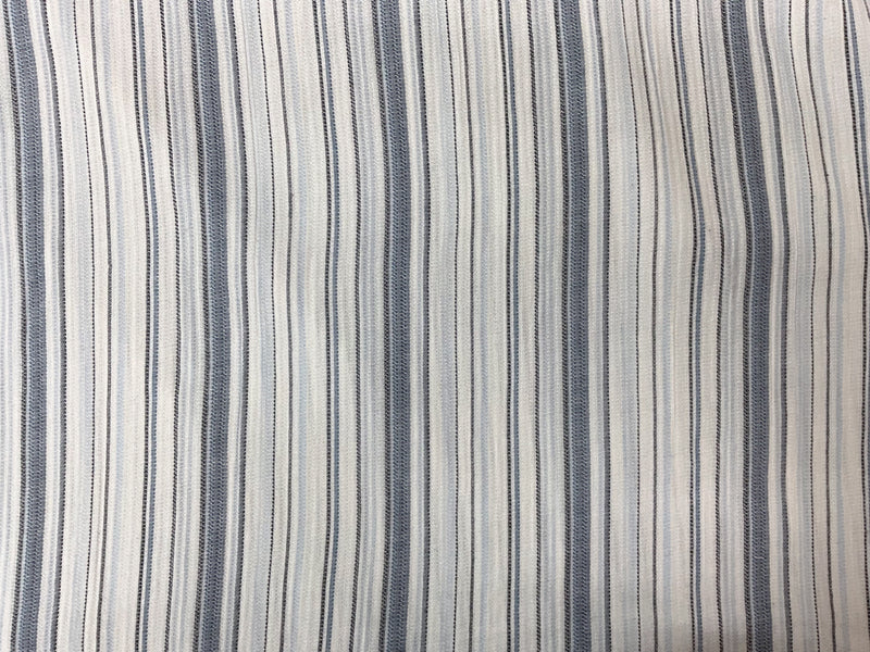 Blue-White Cotton Rayon Stripe Dobby Crepe Woven Fabric