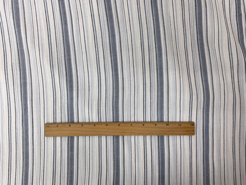 Blue-White Cotton Rayon Stripe Dobby Crepe Woven Fabric