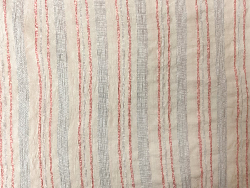 Ivory-Pink-Blue Cotton Rayon Stripe Dobby Woven Fabric