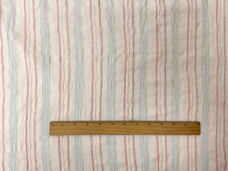 Ivory-Pink-Blue Cotton Rayon Stripe Dobby Woven Fabric