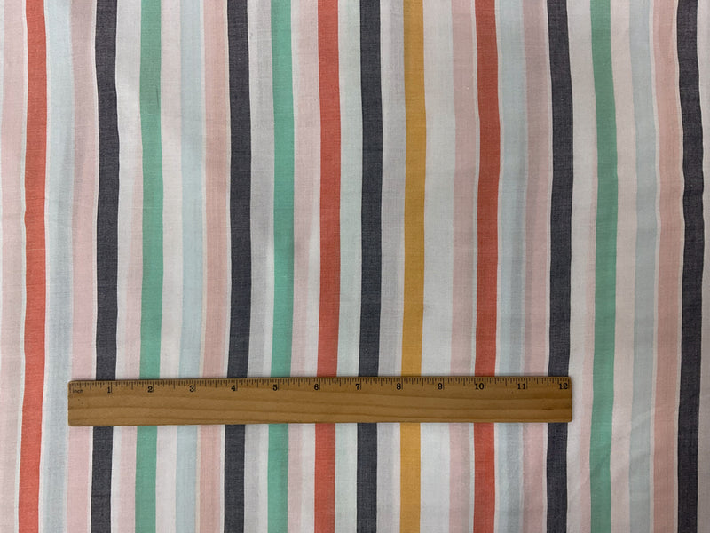 White-Pink-Green Rayon Stripe Challis Woven Fabric