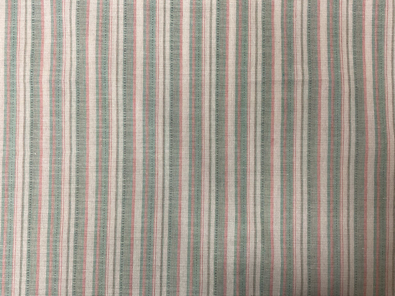 Green-Coral-Beige Cotton Stripe Slub Woven Fabric