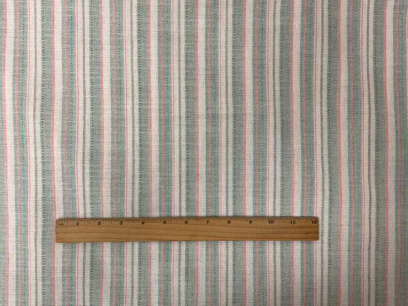 Green-Coral-Beige Cotton Stripe Slub Woven Fabric