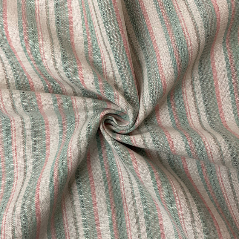 Green-Coral-Beige Cotton Stripe Slub Woven Fabric